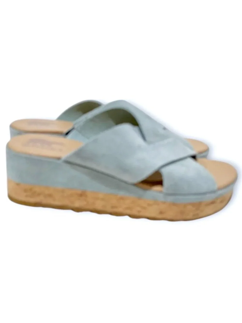 Sorel Cameron Flatform Mule Platform Sandals Light Blue Slip On Women's Size 9